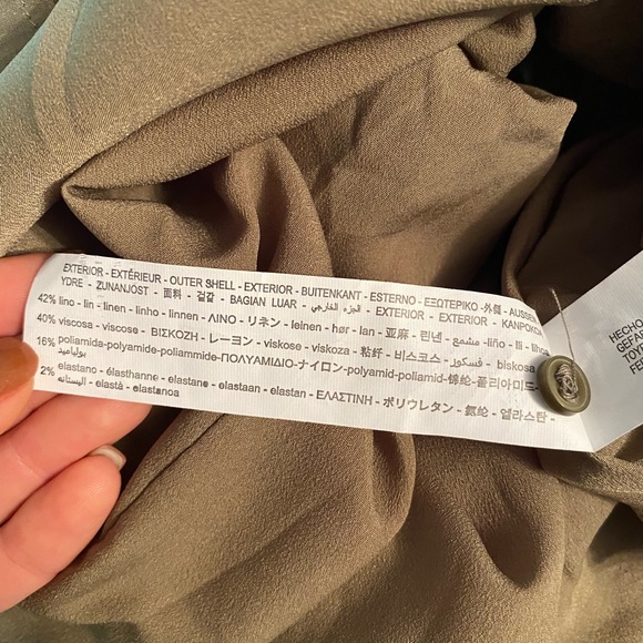 Zara Army Green Linen Blend Dress with Cutouts - Picture 6 of 7